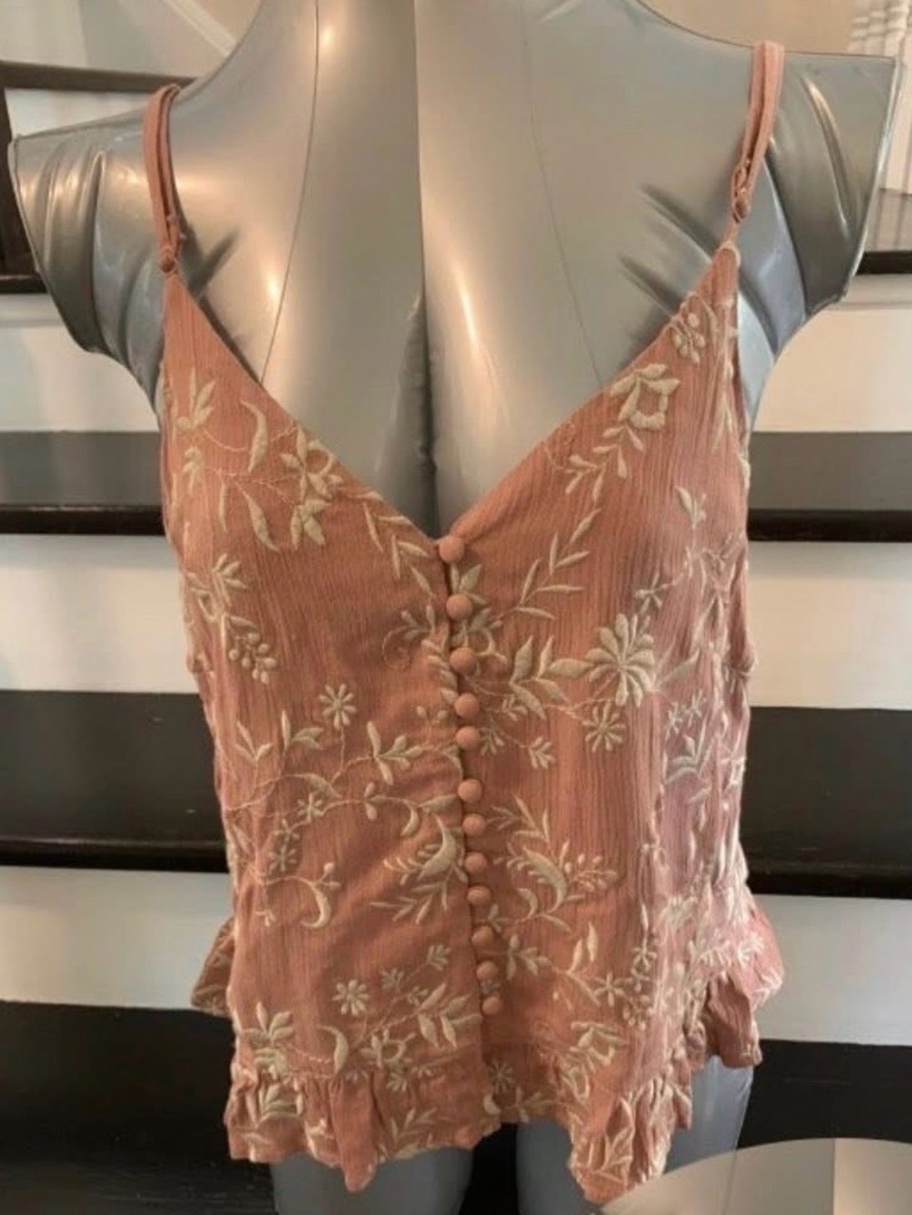 Floral Embroidered Pink Lace-Trim Tank Top